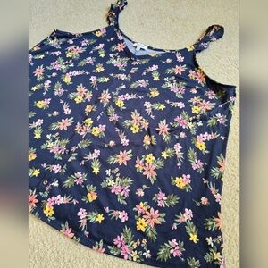 🌈mySTYLE 3X Navy Floral Faux Button Down Tank Top